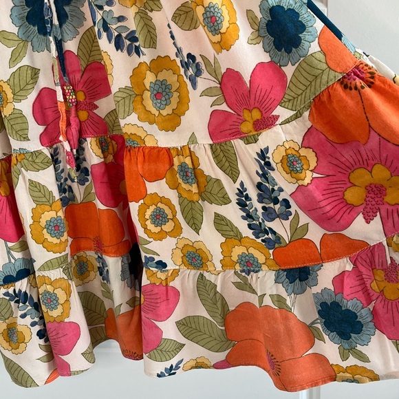 Angie Floral Print Smocked V Neck Babydoll Mini Sundress Cottagecore Ruffle M - Picture 7 of 15